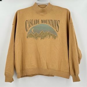AMERICAN Eagle Women’s Mock Neck Gold Cascade Mountains Sweatshirt Size Medium